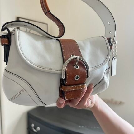 Vintage Y2K Coach White/Brown Small Soho Leather Shoulder Bag ❤️✨