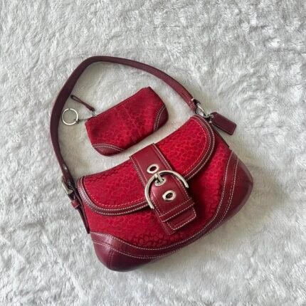 Y2K Coach Cherry Red Jacquard Mini Soho Shoulder Bag ❤️✨
