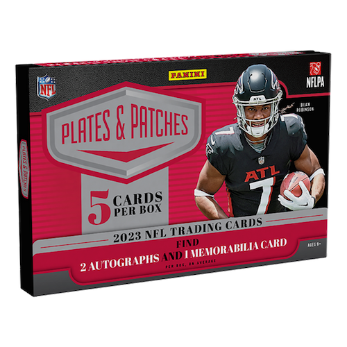 2023PaniniPlates_PatchesFootballHobbyBox 2023 Panini Plates & Patches Football Hobby 12 Box Case - Image 1