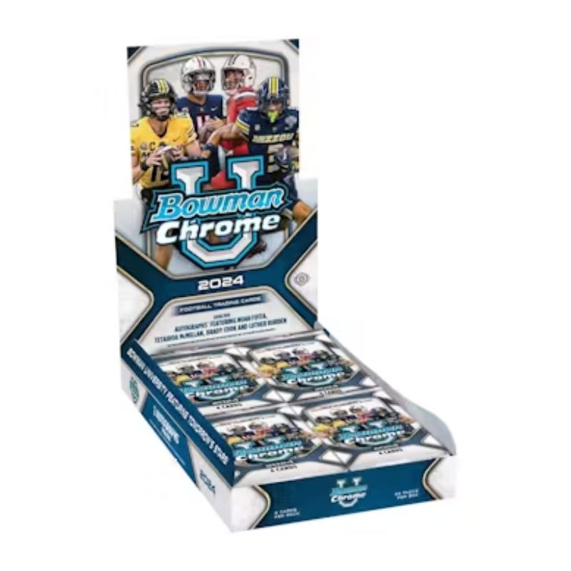 resizingforshopify-2024-11-14T114329.507 2024 Bowman University Chrome Football Hobby 12 Box Case - Image 1