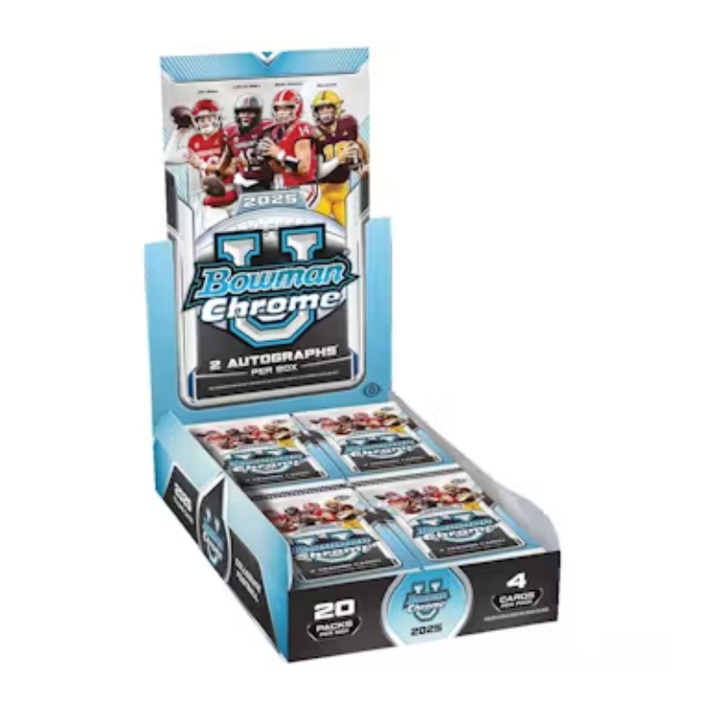 resizingforshopify-2025-10-24T115310.730 2025 Bowman University Chrome Football Hobby 12 Box Case - Image 1