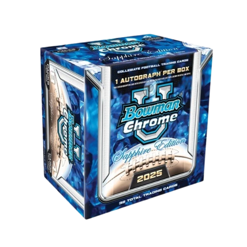 resizingforshopify-2025-12-02T111625.259 2025 Bowman Chrome University Football Sapphire Edition Hobby 10 Box Case - Image 1